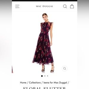 IEENA FOR MAC DUGGAL, Floral Flutter Sleeve Midi Dress